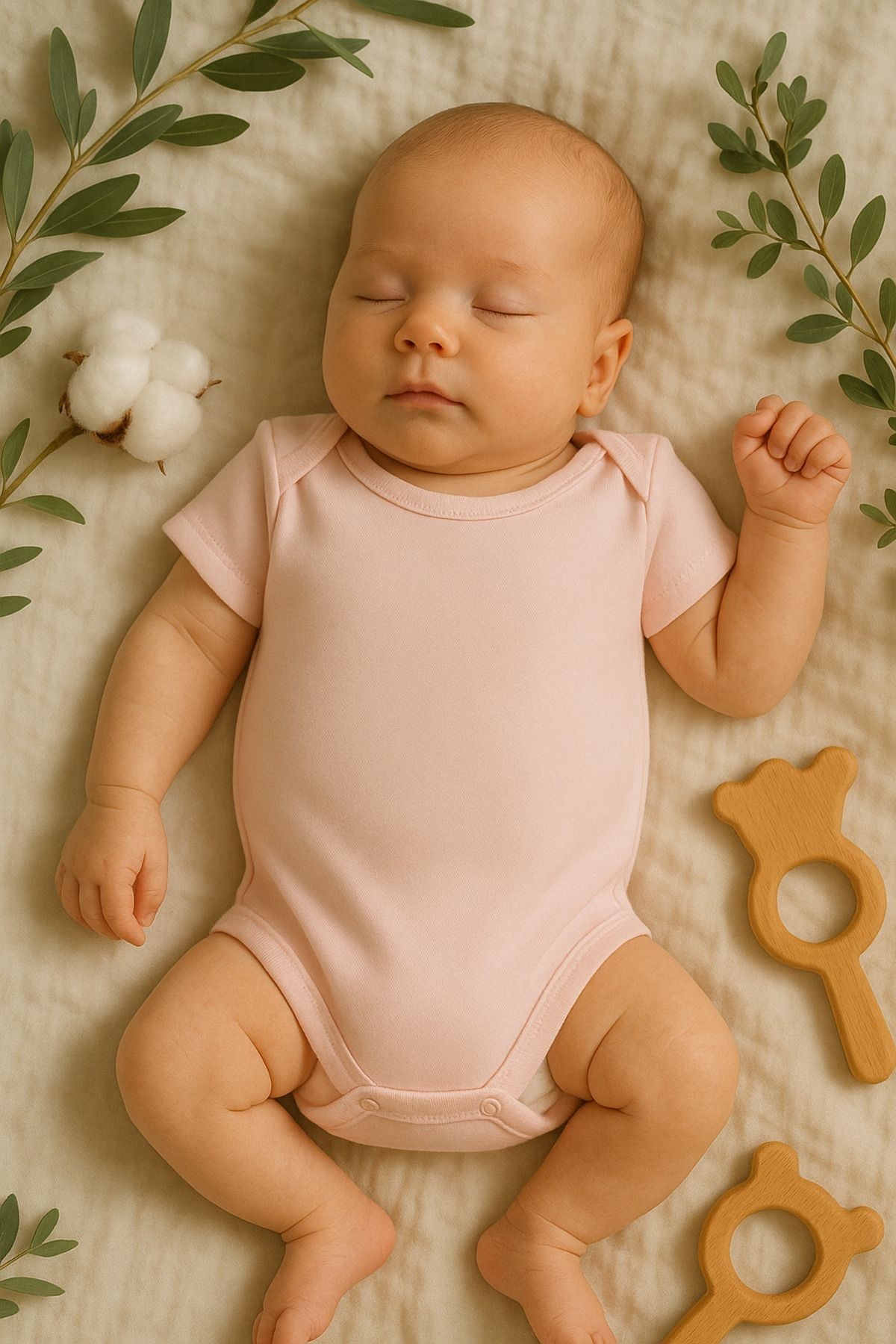 Unisex Bebek Organik Pamuklu Çıtçıtlı Kısa Kollu Zıbın Body 0-12 Ay